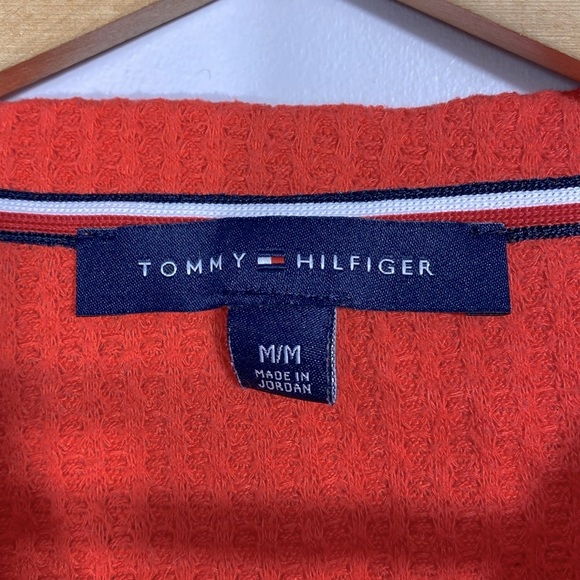 🌸Tommy Hilfiger Womens Ribbed Button Front Top Red Medium - Picture 3 of 9